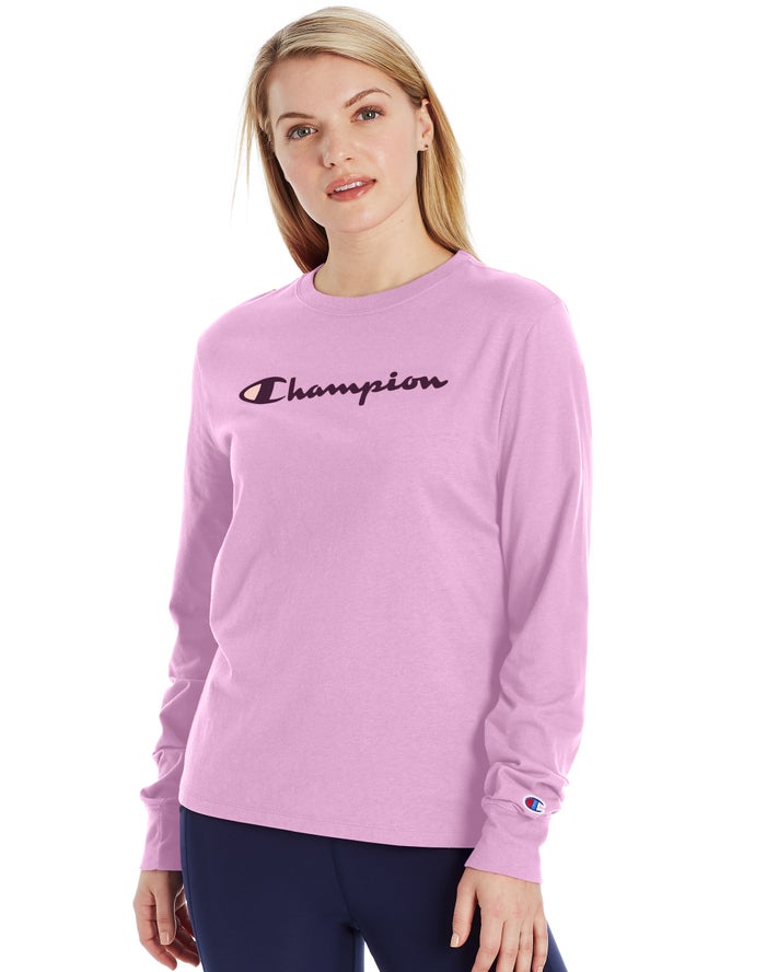 Champion T-Shirt Dames - Roze - Classic Long-Sleeve Script Logo ( 315260-WHR )